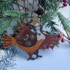 Sirin Wooden Hand cut Hand painted Unique Christmas ornament Double sided hangin