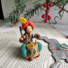 Monkey playing the drum Vintage Style Russian Christmas Spun-Cotton Ornament