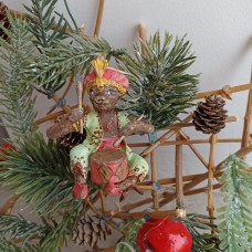 Monkey playing the drum Vintage Style Russian Christmas Spun-Cotton Ornament
