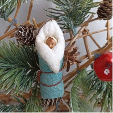 Baby Envelope Sleeping Bag Antique Christmas Spun-Cotton Ornament Made in USSR