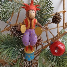 Monkey playing the drum Vintage Style Russian Christmas Spun-Cotton Ornament