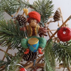 Monkey playing the drum Vintage Style Russian Christmas Spun-Cotton Ornament