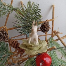 Bunny Rabbit in Cabbage Russian Antique Spun-Cotton Christmas ornament 1950s Bunny Rabbit in Cabbage Russian Antique Spun-Cotton Christmas ornament 1950s