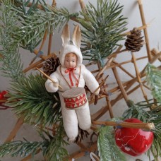Bunny Boy with Drum Russian Spun-Cotton Christmas ornament Bunny Boy with Drum Russian Spun-Cotton Christmas ornament