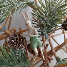 Dancing Bunny Rabbit   Russian Antique Spun-Cotton Christmas ornament 1950s