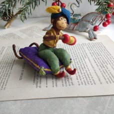 Monkey with Accordion Vintage Style Christmas Spun-Cotton Ornament