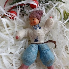 Woodpecker Antique Christmas Spun-Cotton Ornament Made in USSR 1940s