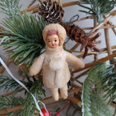 African Woman Rare Antique Spun-Cotton Christmas ornament Made in USSR 1950s Cop
