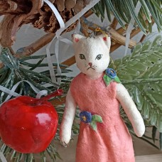 Fashion Cat Rare Antique Style Christmas Spun-Cotton Ornament.