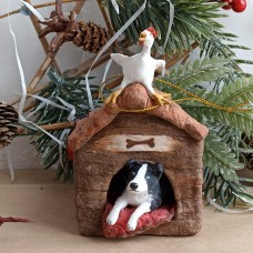 Dog House Antique Style Christmas Spun-Cotton Ornament