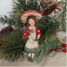 Girl in Fly Agaric costume Antique Style Russian Spun-Cotton Christmas ornament Girl in Fly Agaric costume Antique Style Russian Spun-Cotton Christmas ornament