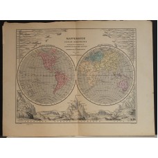 1860ca Edler Antique Original Colored Lithographic World Map In Two Hemispheres