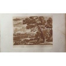 Landscape Woman Kneeling Angels Earlom to Lorrain Antique Mezzotinto Etching 177