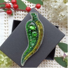 Green Chili Pepper Unique Embroidered Beaded Brooch handmade jewelry