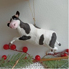 Cute Cow Rare Antique Style Christmas Spun-Cotton Ornament