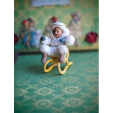 Boy on a sledge Antique Christmas Ornament 1960 Made in USSR