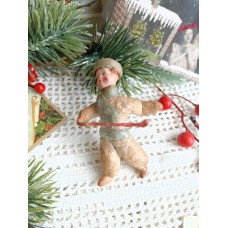 Hockey Player Russian Christmas Spun-Cotton Ornament Made in USSR 1950