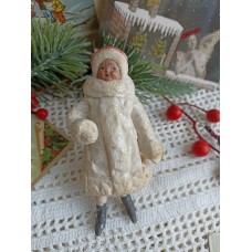 Girl in Winter Coat Antique Christmas Spun-Cotton Ornament Made in USSR 1960 Girl in Winter Coat Antique Christmas Spun-Cotton Ornament Made in USSR 1960