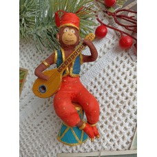 Monkey with Banjo Antique style Spun-Cotton Christmas  ornament
