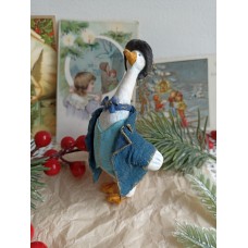 Cute Goose in tall hat Antique Style Unique Christmas Spun-Cotton Ornament (436)