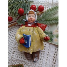Winter Girl with ABC Book • Antique style • Spun-Cotton • Christmas ornament