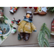 Boy with Bird • Antique style • Spun-Cotton • Christmas ornament