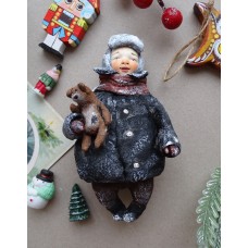 Boy with Teddy Bear • Antique style • Spun-Cotton • Christmas ornament