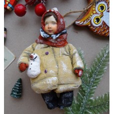 Boy with Snowman • Antique style • Spun-Cotton • Christmas ornament