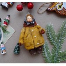 Boy in Winter Outfit  • Antique style • Spun-Cotton • Christmas ornament