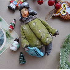 Boy with Backpack  • Antique style • Spun-Cotton • Christmas ornament