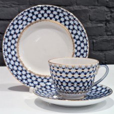 Lomonosov Cup and Saucer Cobalt Lace FREE SHIPPING!!