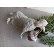 Poodle with Puppies Antique style Christmas Spun-Cotton ornament