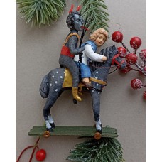 Scary Krampus with Misbehave Boy on rocking horse Rare Unique Spun Cotton Christ