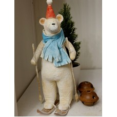 Skiing Polar Bear Antique Style Unique Spun Cotton Christmas Ornament