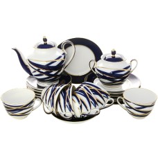 22 Gold Cobalt Tea Set 6/20 Russian Lomonosov Porcelain Brand New (3701)