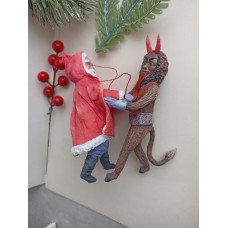 Krampus and Santa Rare Unique Christmas Spun-Cotton Ornament