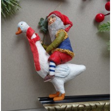 Gnome with Violin on  Apple  Antique Style Spun-Cotton Christmas O