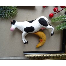 Cow Jumped Over the Moon Antique Style Spun-Cotton Christmas Ornament