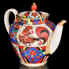 22K Gold Unique Teapot Folk Carousel Lomonosov porcelain Vorobyevsky
