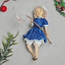 Girl with Golden Fish in Hand net Antique Style Spun-Cotton Christmas Ornament