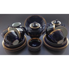 Dark Cobalt~ Vintage Tea Set 6/27 ~ Lomonosov Porcelain ~ LFZ ~ 1960