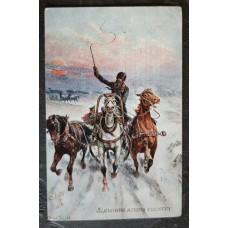 Winter Sleigh Ride Russian Antique Postcard