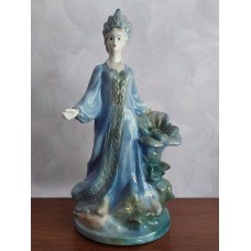 USSR 1950s Woman with Horse Gzhel porcelain figurine
