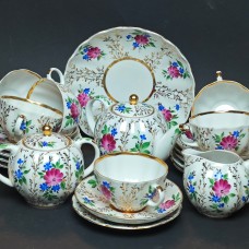 Tea set Golden Flora 6/22 Lomonosov Porcelain, USSR