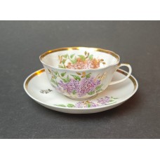 Russian Gold Cobalt Net tea cup and saucer Russian Lomonosov porcelain.
