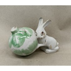 Cute Bunny with Cabbage USSR Porcelain Figurine 1960s