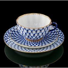 Lomonosov Gold Cobalt Net Tea Set 3pcs