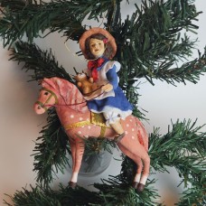 Victorian Girl on Pony Antique style Christmas Spun-Cotton ornament (8128)