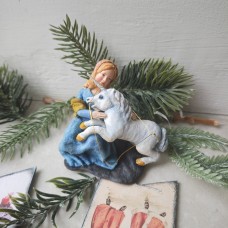 Young Woman with Unicorn Antique Style Spun Cotton Christmas ornament