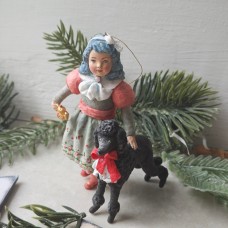 Young Woman with Unicorn Antique Style Spun Cotton Christmas ornament